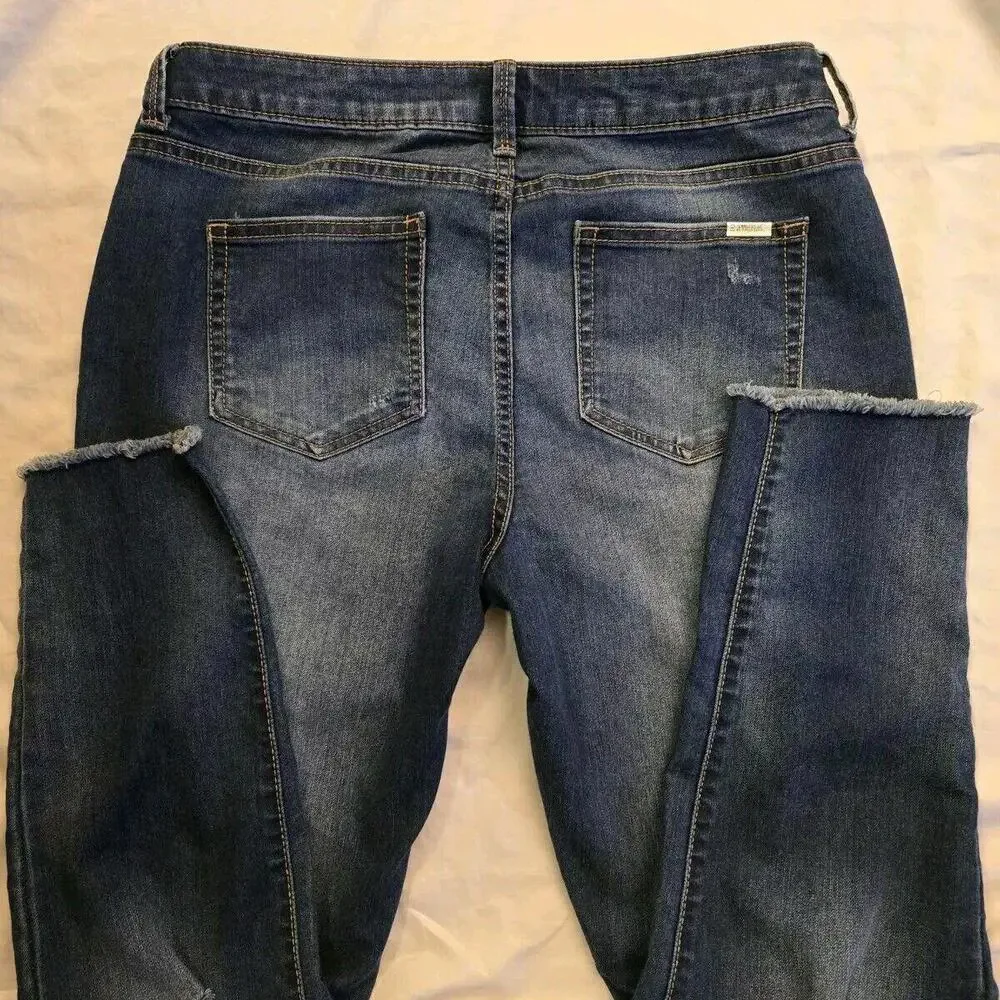 Jennifer Lopez Jeans Women 10 Blue‎ Denim Straight Crop Stretch Distress 98-3 - Picture 5 of 7